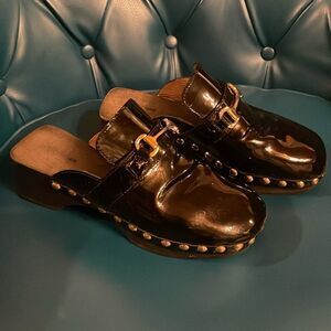 Patent Leather Wooden Clogs